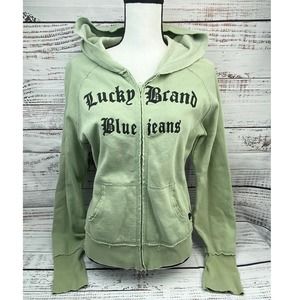 Lucky Brand Womens Distressed Green Zipper Hoodie Large